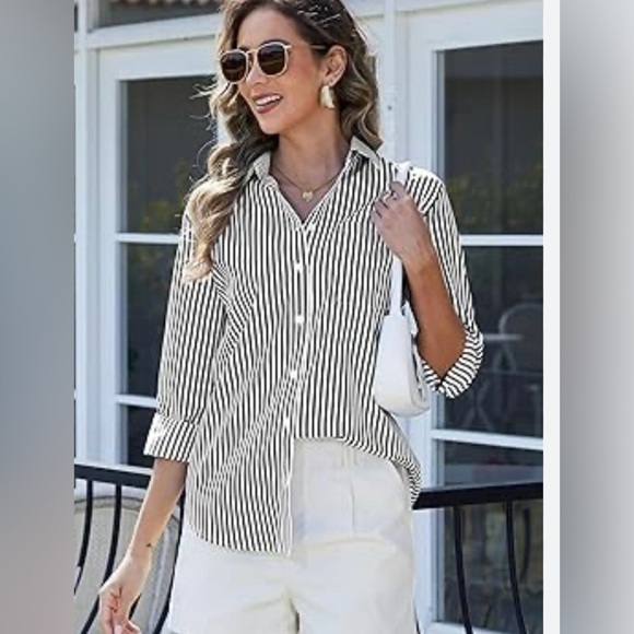 Covington Tops - Covington quarter slit sleeve button down stretch top